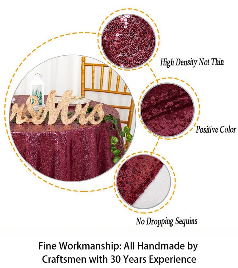 ShiDianYi Tablecloths 120-Inch Round Burgundy Table Cloth Wine Red Sequin Tablecloth-1211 - Image 4